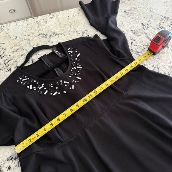 Melissa McCarthy Seven 7 Black Rhinestones Embellished Peplum Top Blouse 2X - Picture 10 of 13